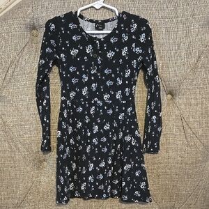 Girls Ribbed Floral Long Sleeve Dress